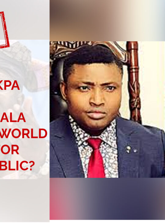 Image two sections. Left section with a text that boldly says False, and reads Did simo Ekpa claim Okonjo Iweala facilitated world bank loan for biafra republic. Right section has image of Simon Ekpa and Dr Ngozi Okonjo Iweala